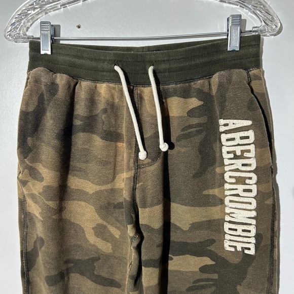 Vintage Abercrombie & Fitch Logo Print Green Camo Jogger Sweatpants Men's XS - Picture 2 of 7